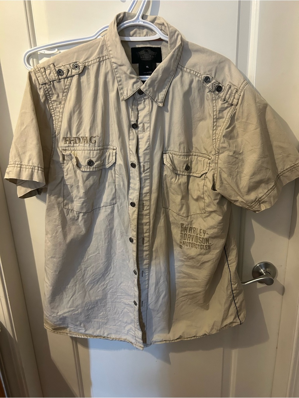 Harley-Davidson Men’s Short Sleeve Button-Up Shirt in Khaki - XL